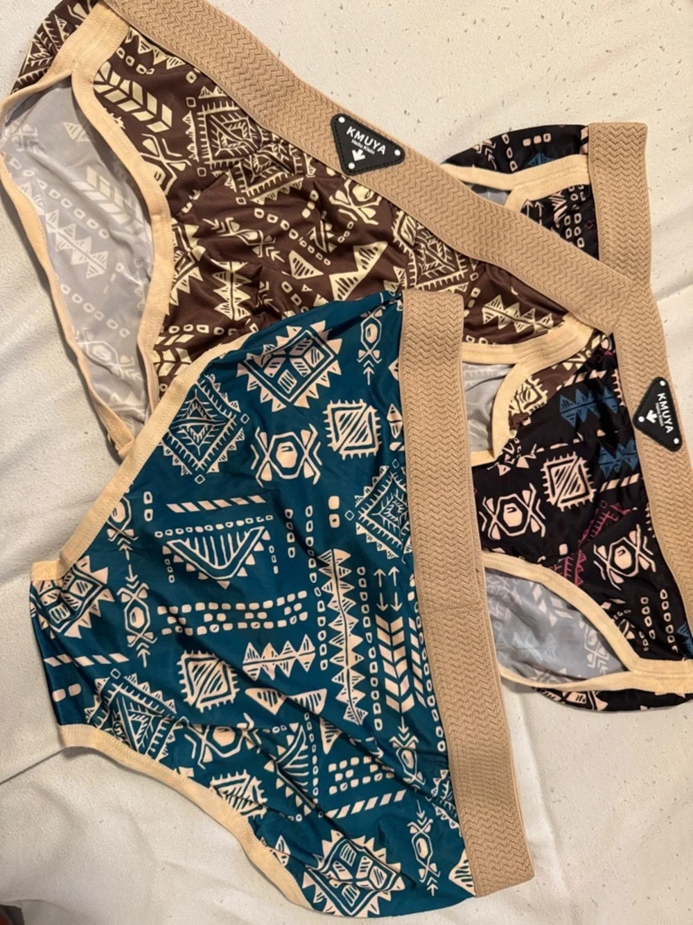 Men's Tribal Print Boxer Briefs - Teal, Brown, Black Pack 3